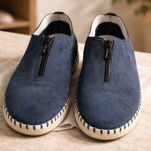 Eric Michael Marlo Front Zip Suede Sneakers Womens Size 9.5 Navy Blue from Italy